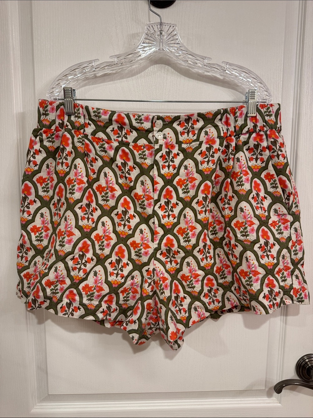 CROSBY by Mollie Burch Floral Print High-Waist Shorts in Green and Pink